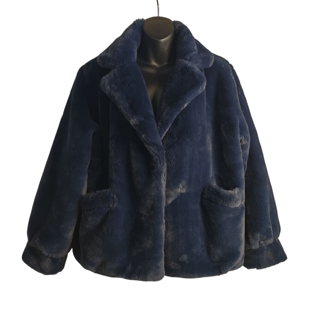 Coco+Carmen Womens Blue Faux Fur Coat Jacket Size Small/Medium
